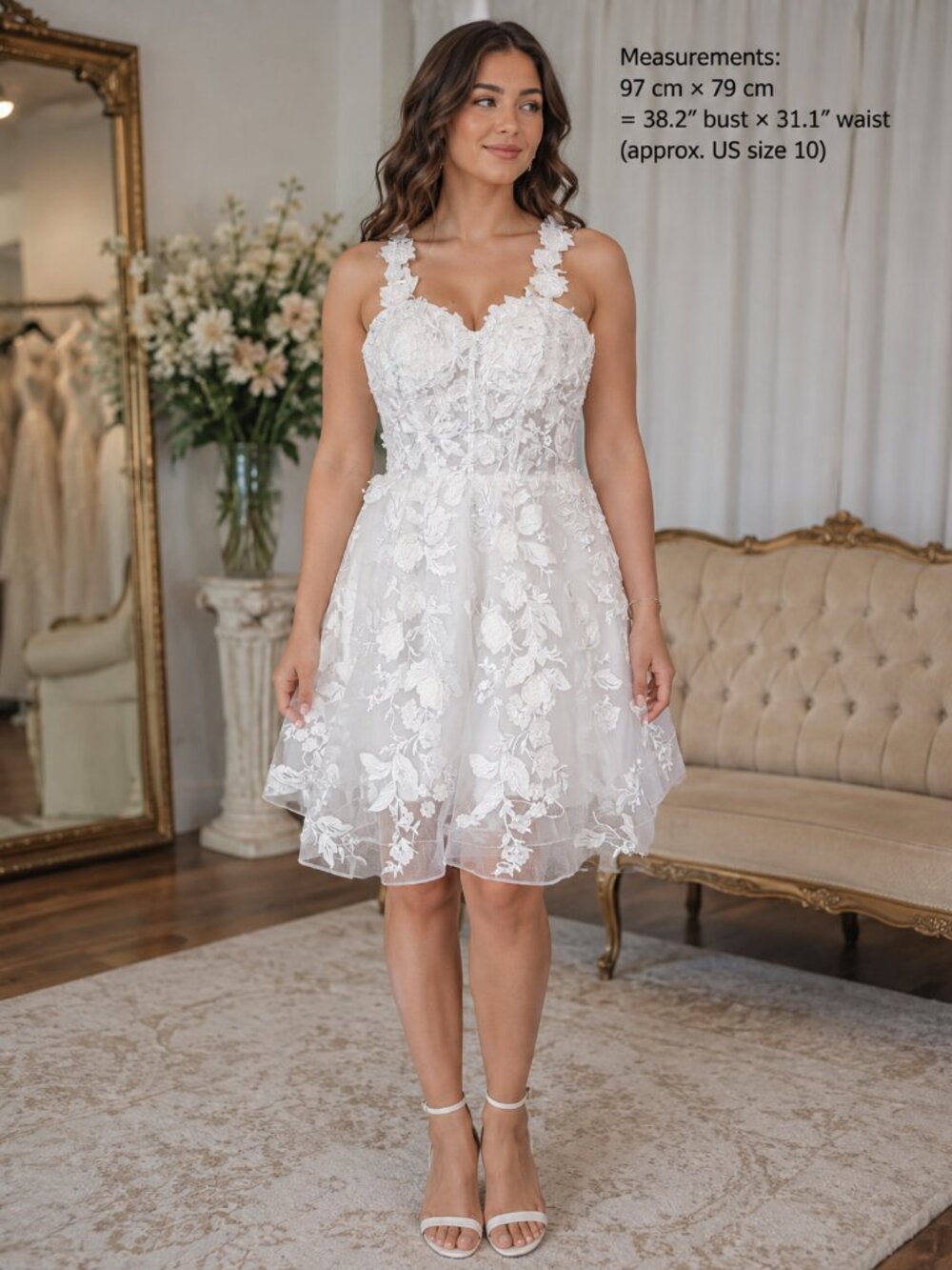 Bright White 3D Floral Corset Short Wedding Reception Dress NWOT